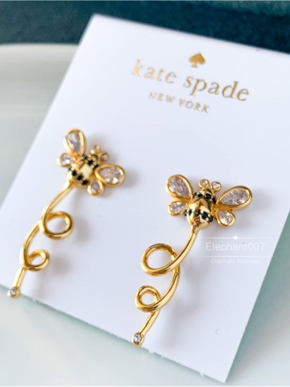 Kate Spade Gold Bee Crystal Bumblebee Drop Dangle Statement Earrings 🐝 ✨